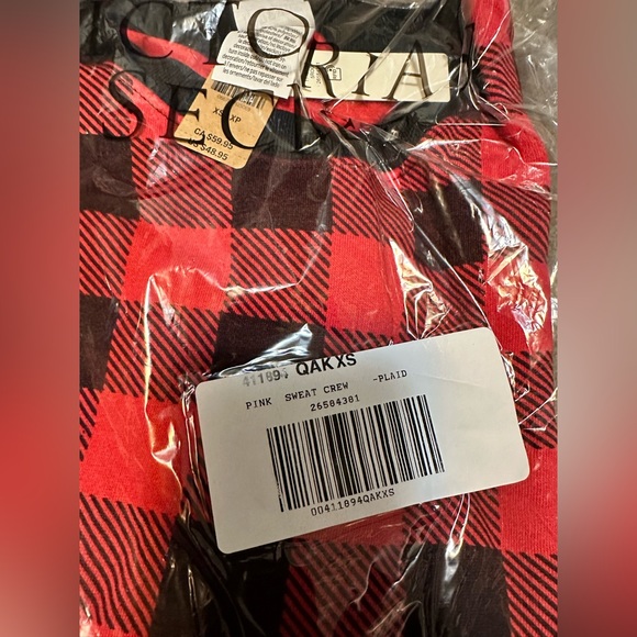 Victoria’s Secret PINK Red/ Black Buffalo Plaid Fleece Crewneck Sweater Size XS - Picture 6 of 9